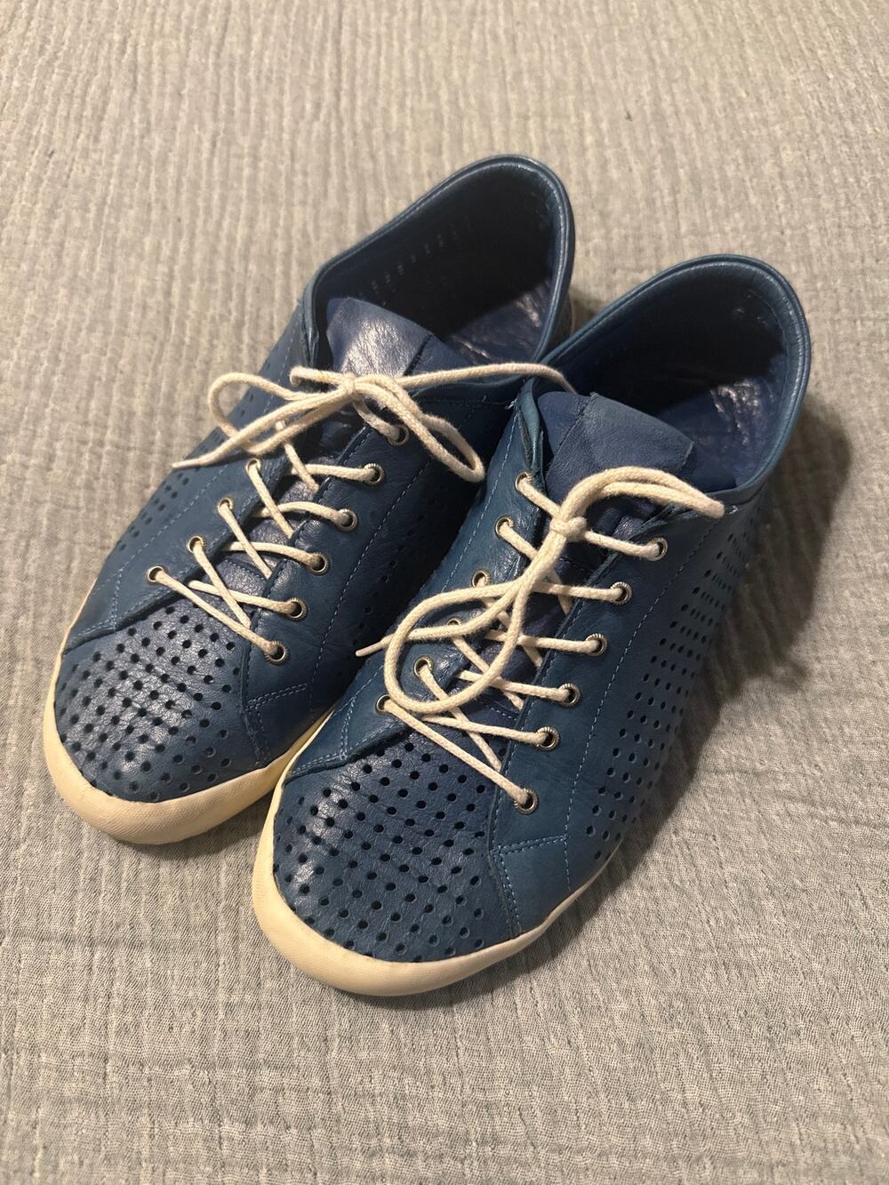Andrea Conti Leather Sneakers Blue Perforated Size EU 40 US 9